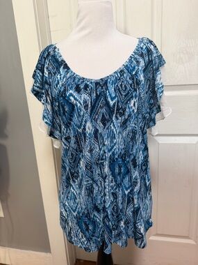 Blue Patterned Girls' Short Sleeve Top